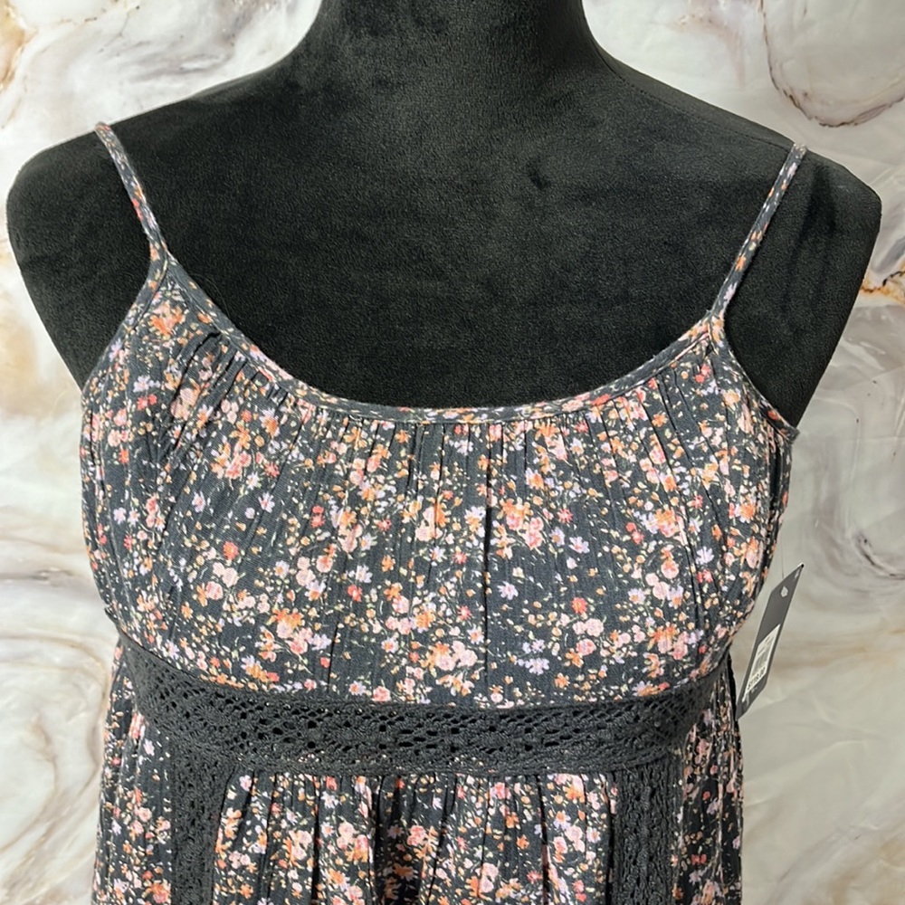 Lucky Brand Floral Dress Tassel Tie Lace Detail Lined Gray / Multi Sz S - Picture 2 of 16